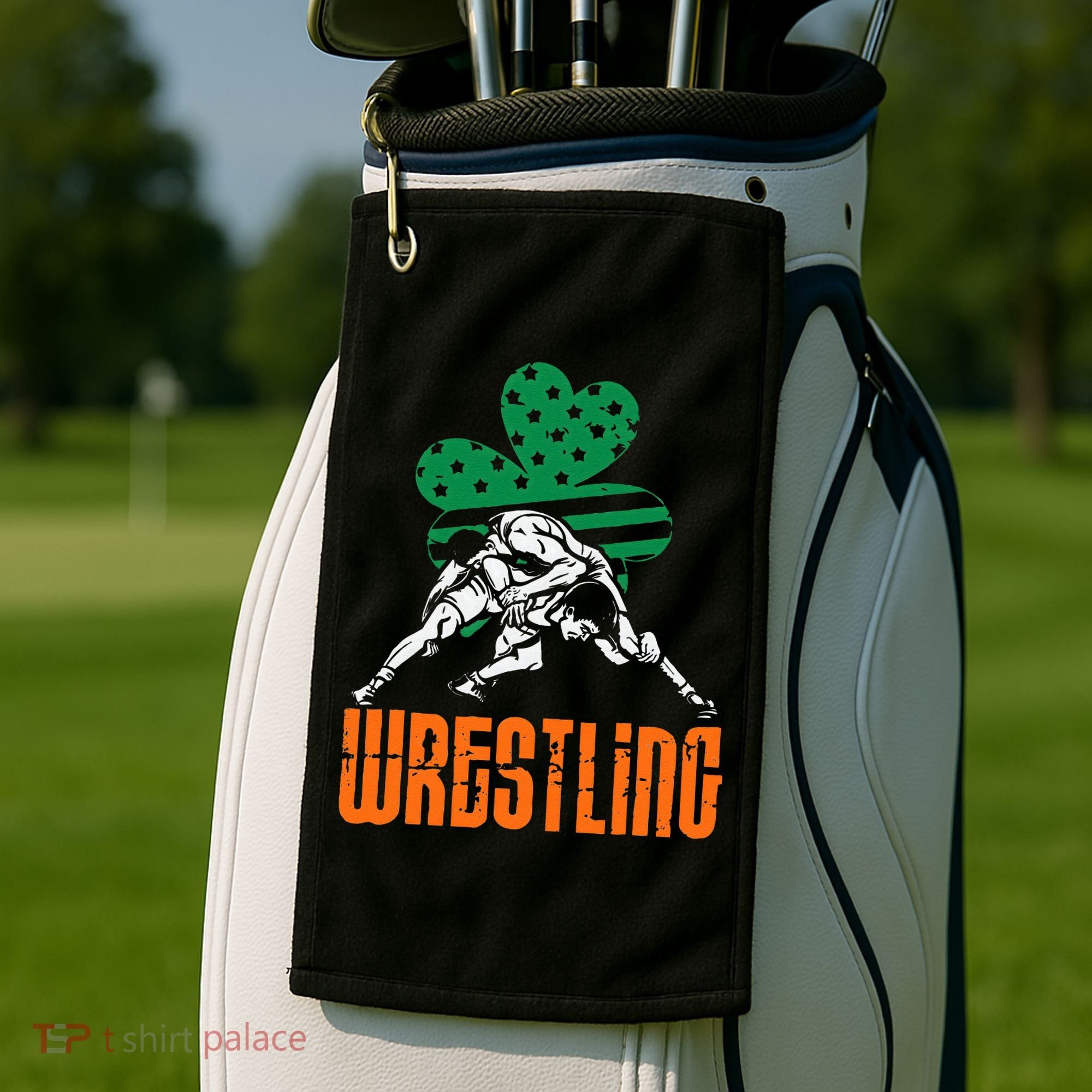Irish American Flag Shamrock Wrestling St. Patricks Day Golf Towel