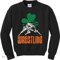 Irish American Flag Shamrock Wrestling St. Patricks Day Kids Sweatshirt thumb 0