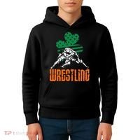 Irish American Flag Shamrock Wrestling St. Patricks Day Kids Hoodie thumb 4