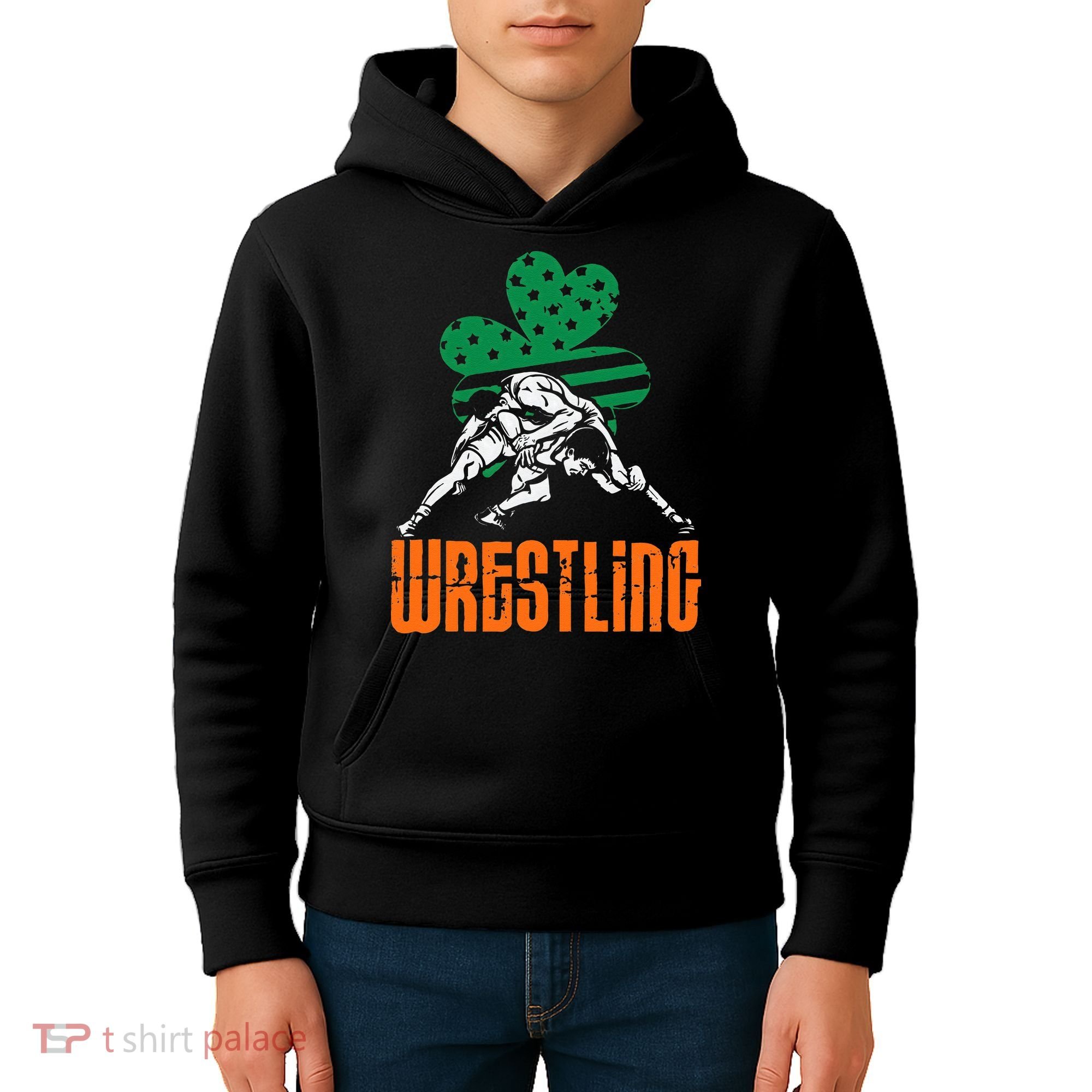 Irish American Flag Shamrock Wrestling St. Patricks Day Kids Hoodie