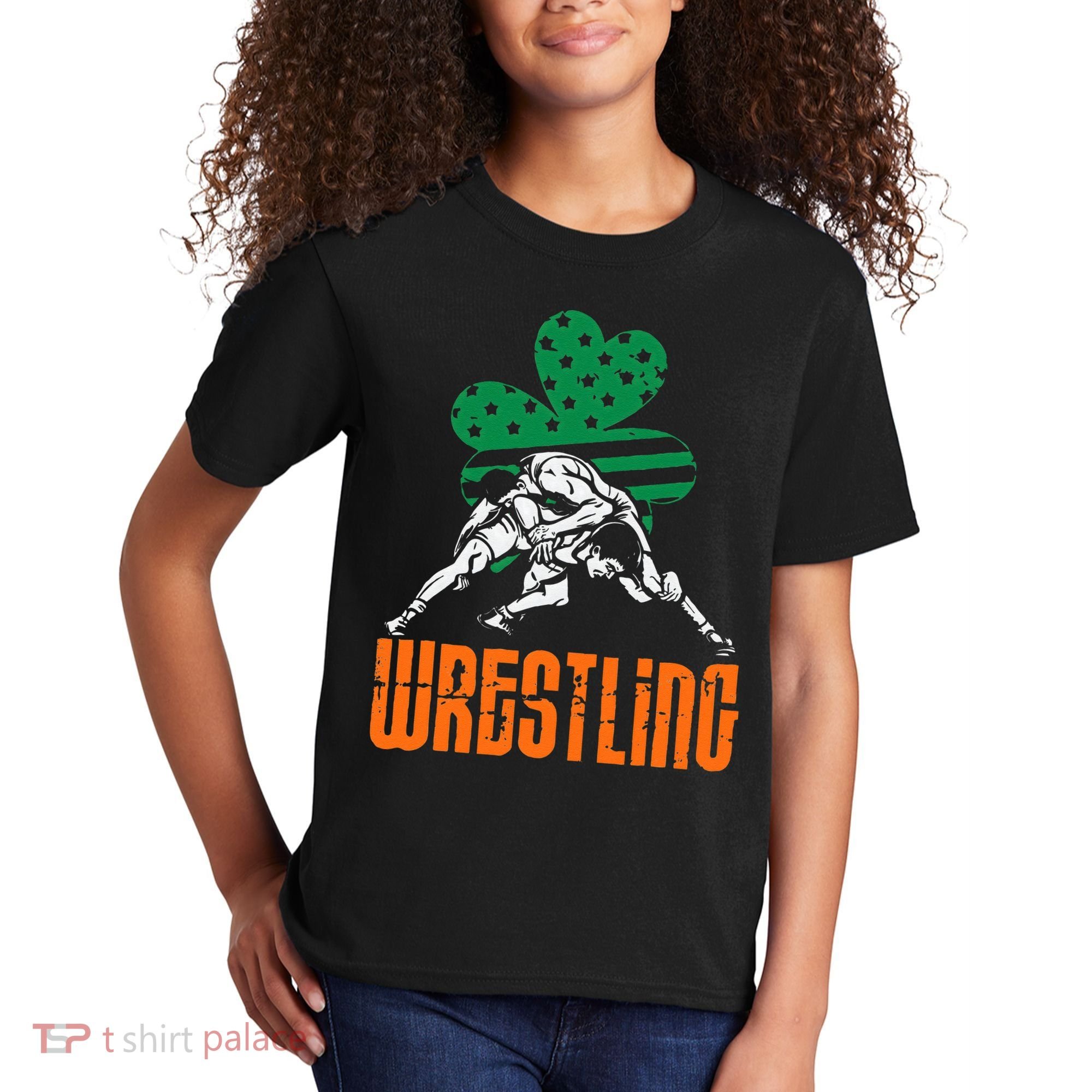 Irish American Flag Shamrock Wrestling St. Patricks Day Kids T-Shirt