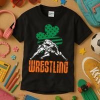 Irish American Flag Shamrock Wrestling St. Patricks Day Kids T-Shirt thumb 3