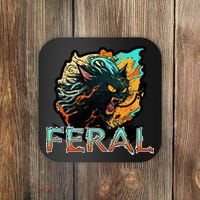 I Am Feral Cat Orange And Yellow Coaster thumb 0
