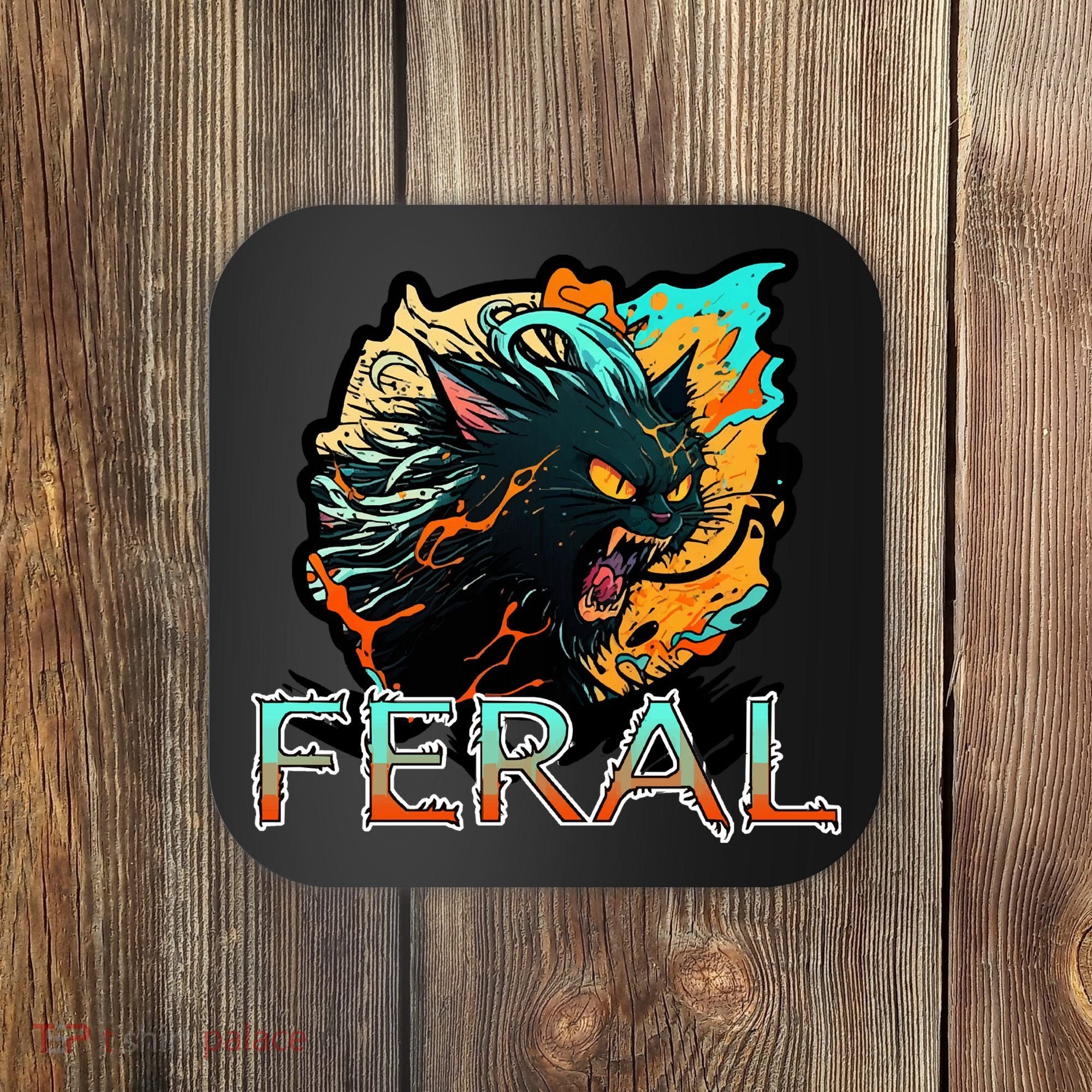 I Am Feral Cat Orange And Yellow Coaster
