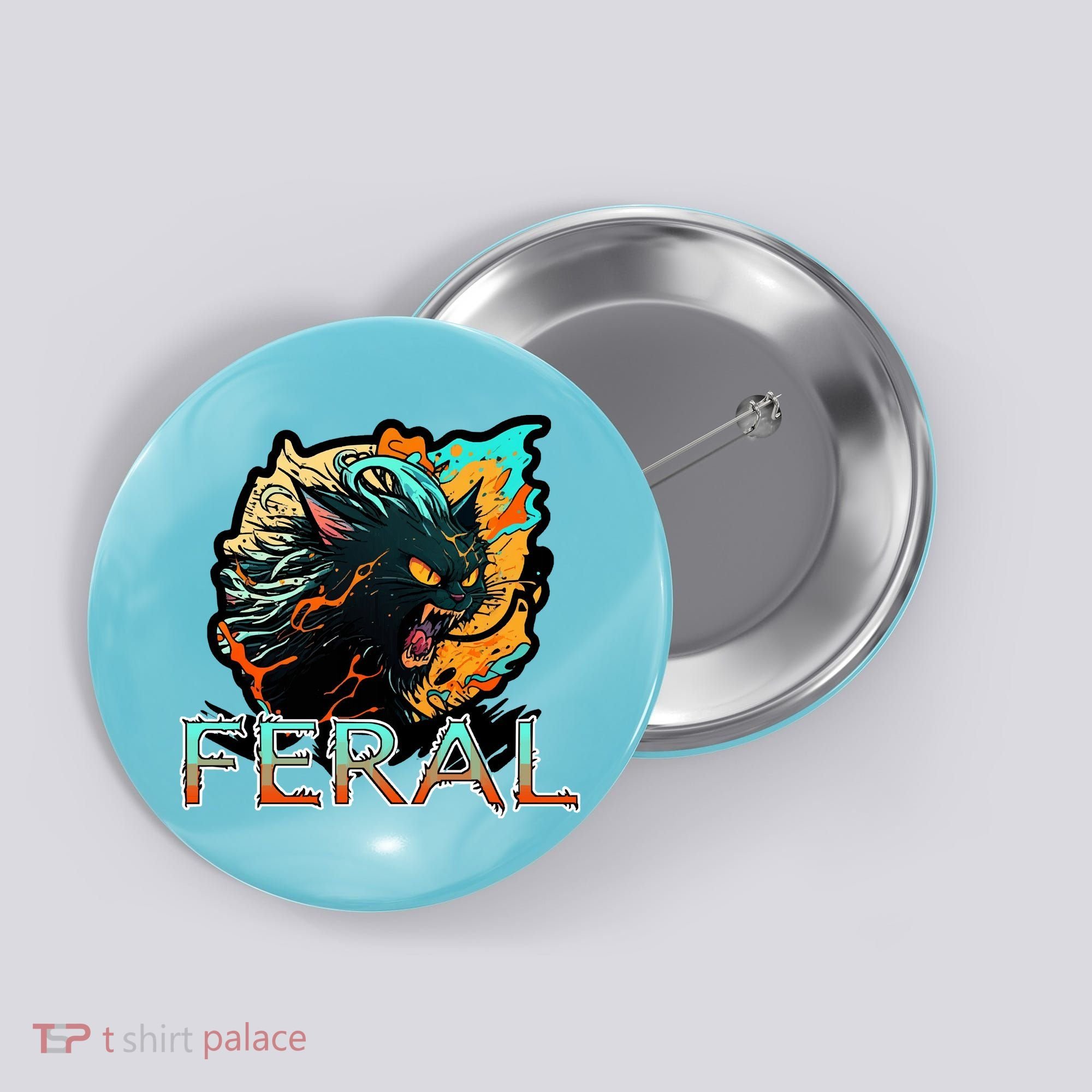 I Am Feral Cat Orange And Yellow Button