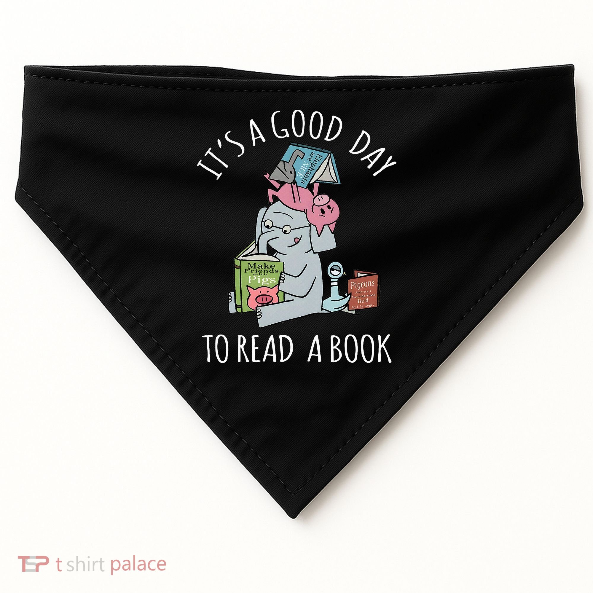 Its A Good Day To Read Book Lover Cute Pig And Elephant USA-Made Doggie Bandana
