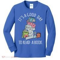 Its A Good Day To Read Book Lover Cute Pig And Elephant Kids Long Sleeve Shirt thumb 0