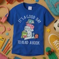 Its A Good Day To Read Book Lover Cute Pig And Elephant Kids T-Shirt thumb 3