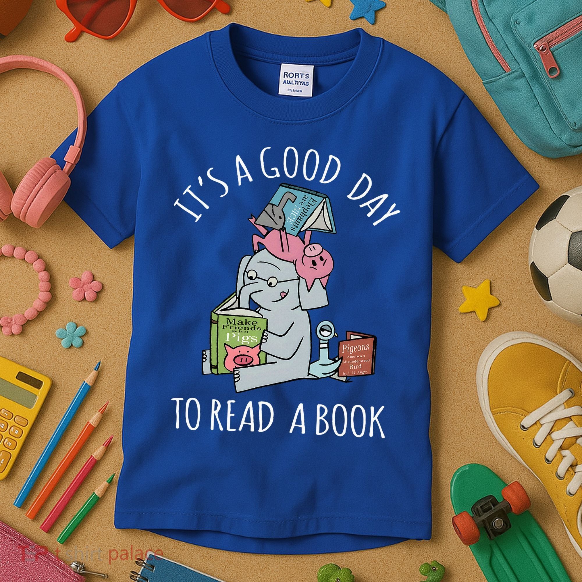 Its A Good Day To Read Book Lover Cute Pig And Elephant Kids T-Shirt