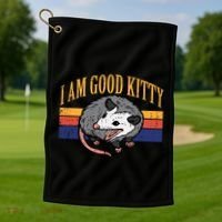 I Am Good Kitty Opossum Retro Possum Cat Pet Golf Towel thumb 1