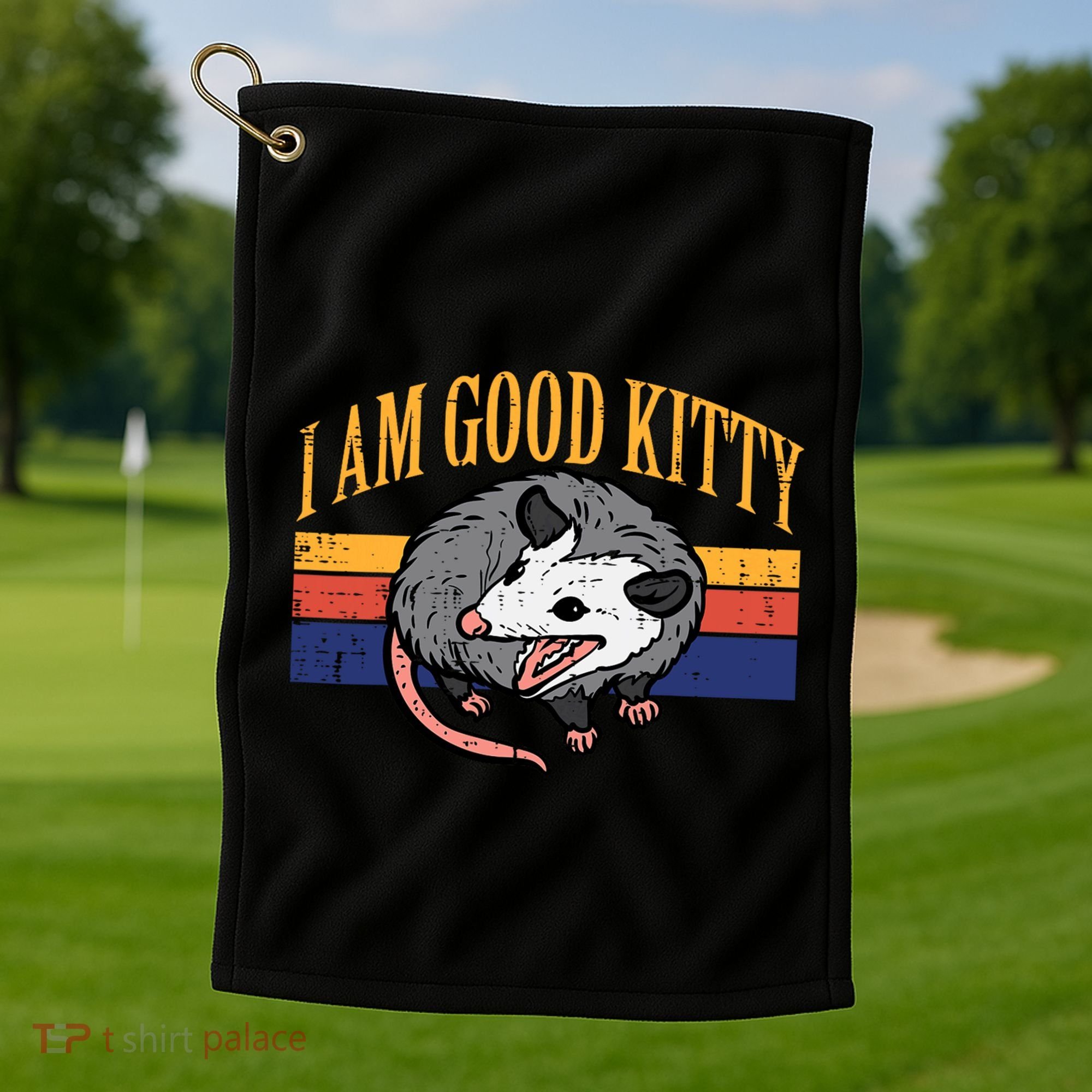I Am Good Kitty Opossum Retro Possum Cat Pet Golf Towel