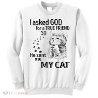 I Asked God For A True Friend So He Sent Me My Cat Sweatshirt thumb 0