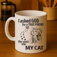 I Asked God For A True Friend So He Sent Me My Cat Coffee Mug thumb 4