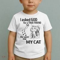 I Asked God For A True Friend So He Sent Me My Cat Toddler T-Shirt thumb 2
