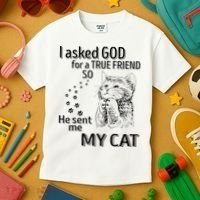 I Asked God For A True Friend So He Sent Me My Cat Kids T-Shirt thumb 3