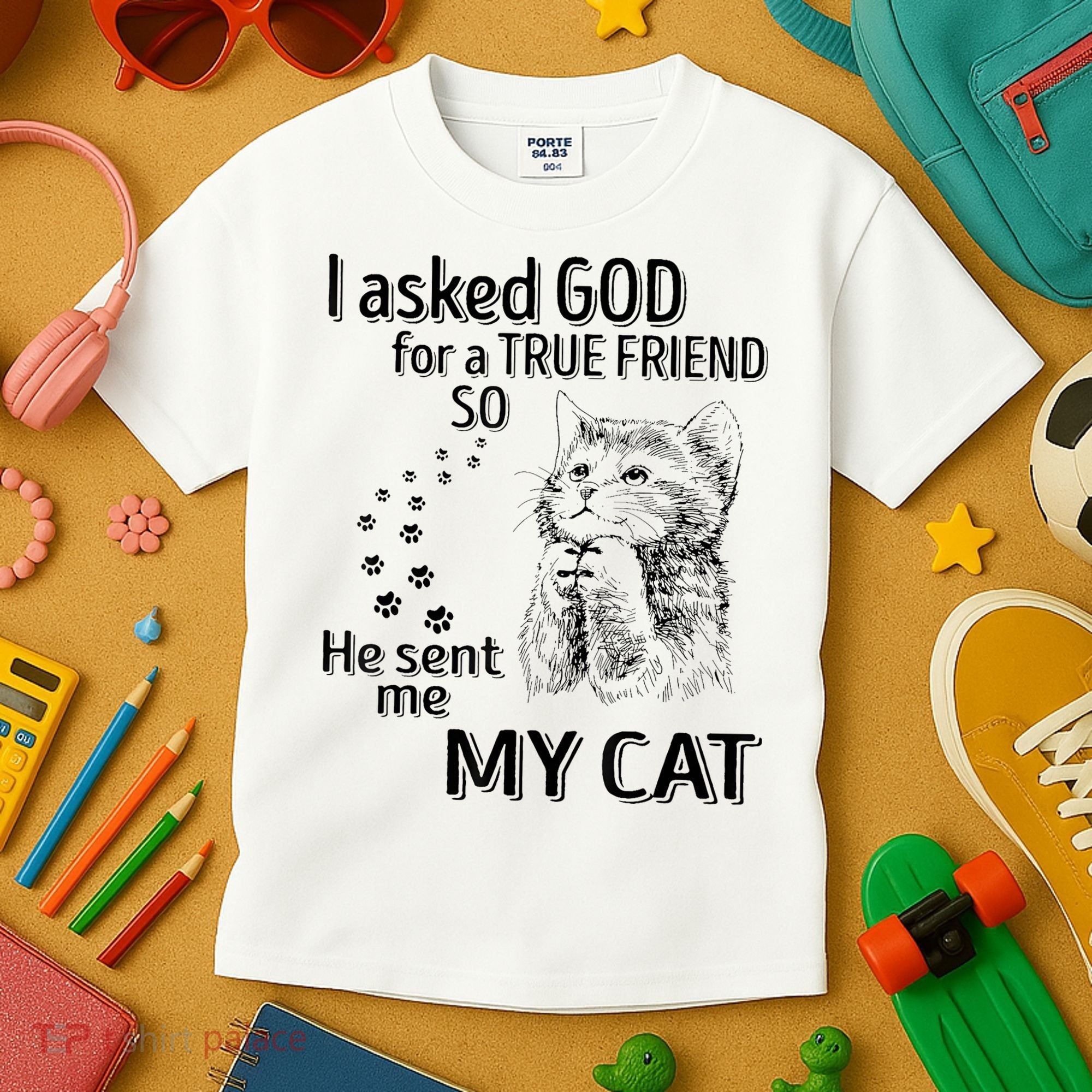 I Asked God For A True Friend So He Sent Me My Cat Kids T-Shirt