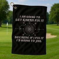I Am Going To Let Karma Fix It Because If I Fix It Funny Golf Towel thumb 1