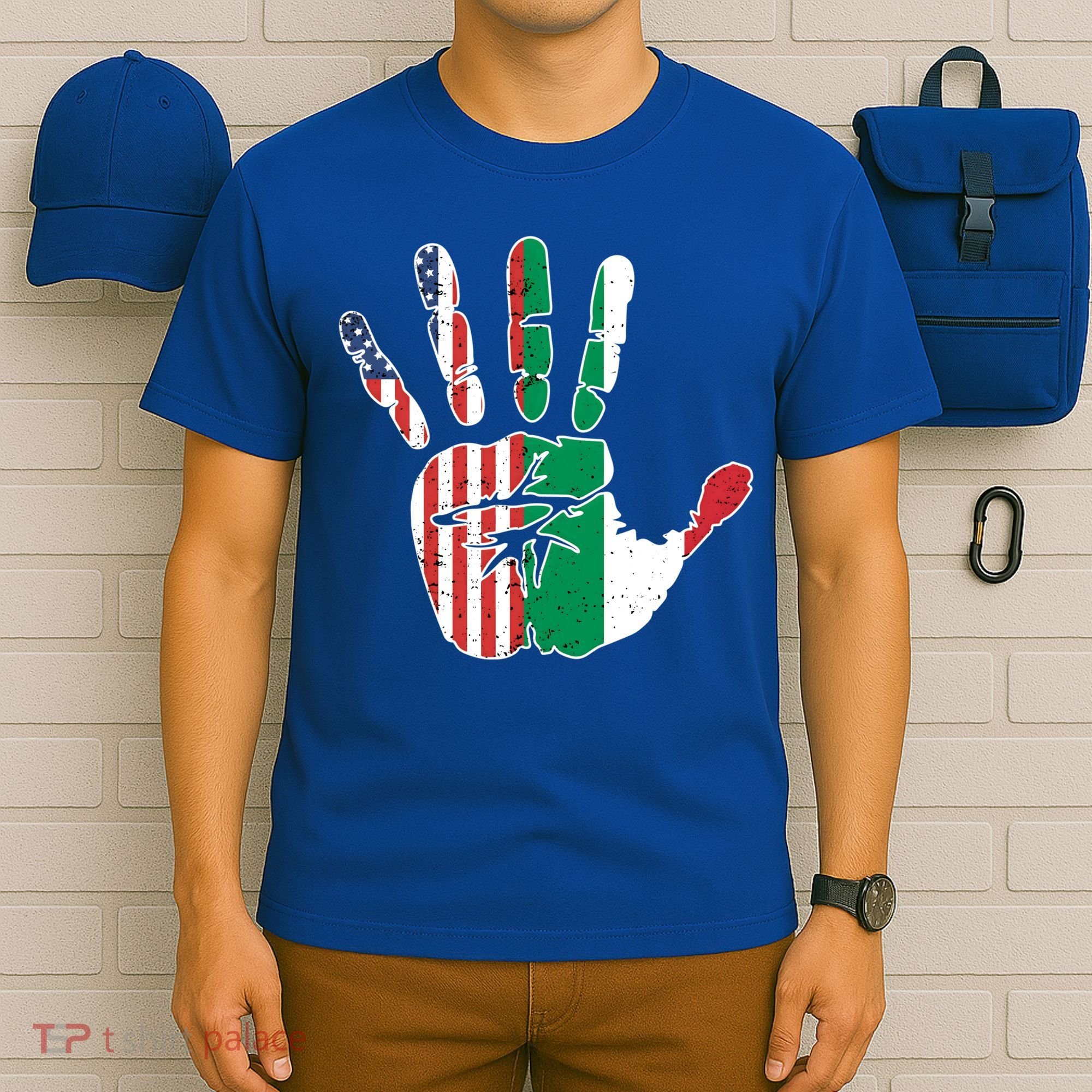 Italian American Gift Handprint Flag Heritage Usa Italy Cute Gift T-Shirt