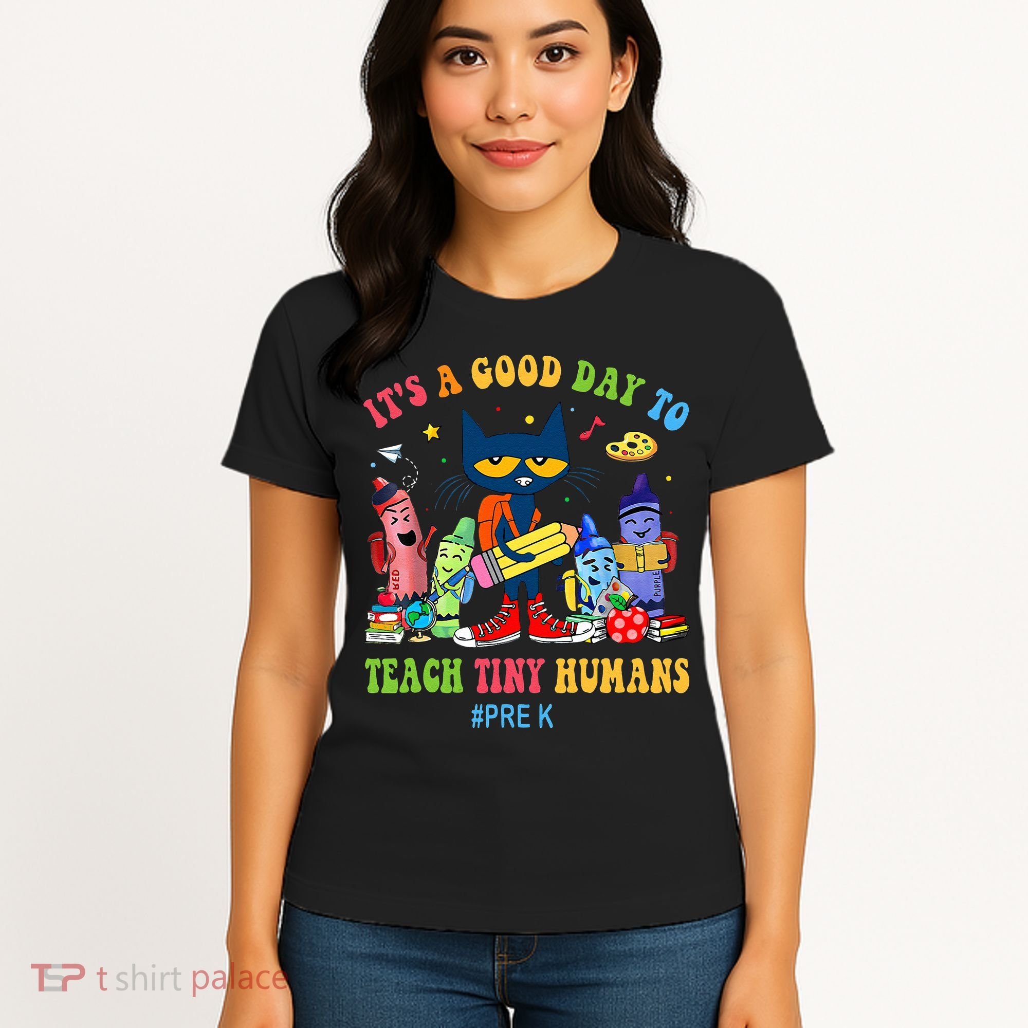 It's A Good Day To Teach Tiny Humans PreK Cat Teacher Lover Women's T-Shirt