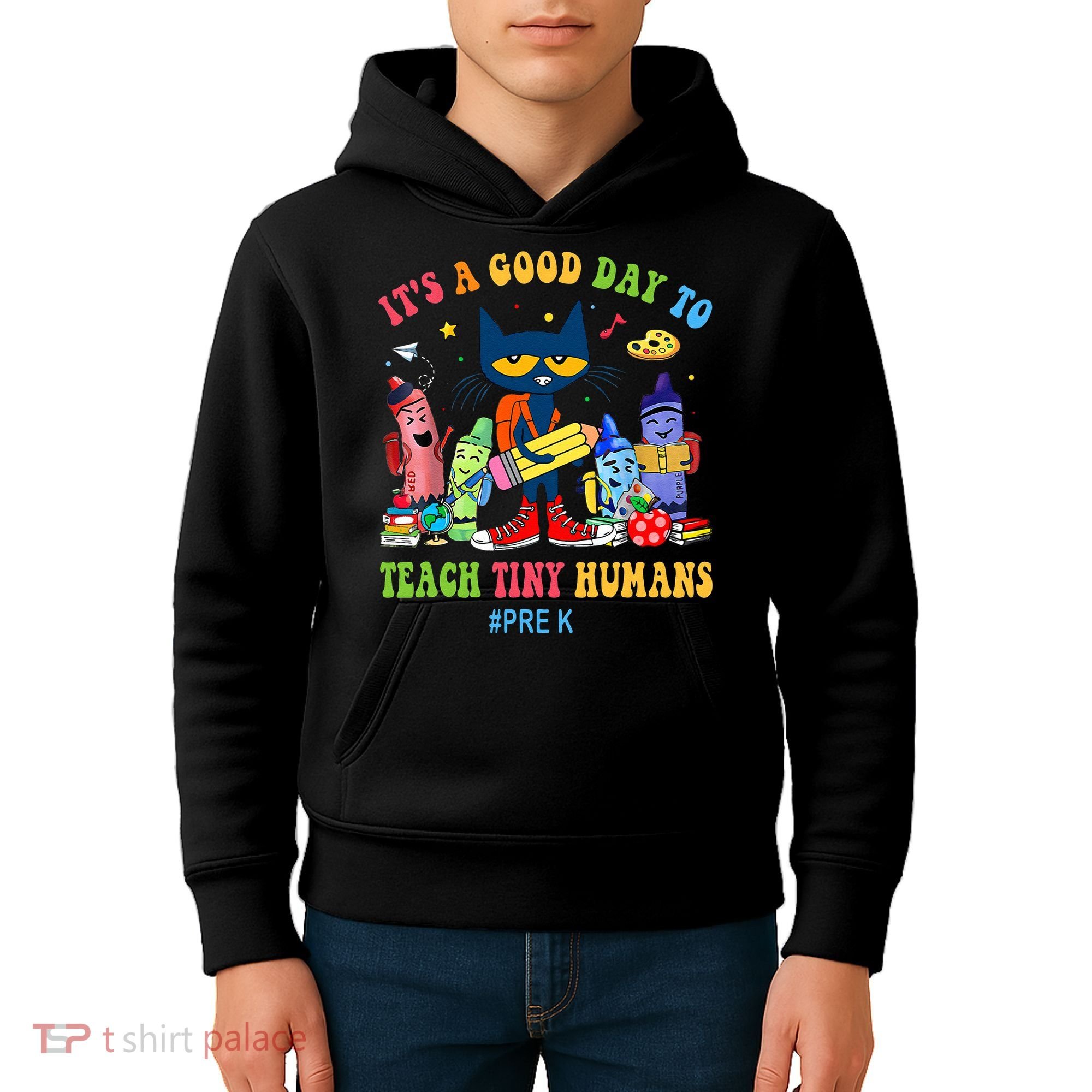 It's A Good Day To Teach Tiny Humans PreK Cat Teacher Lover Kids Hoodie