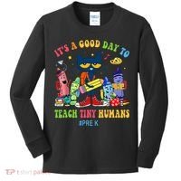 It's A Good Day To Teach Tiny Humans PreK Cat Teacher Lover Kids Long Sleeve Shirt thumb 0