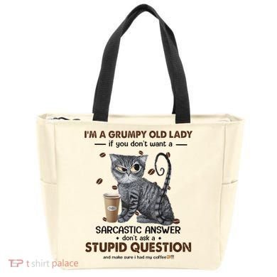 IM A Grumpy Old Lady If You DonT Want Sarcastic Answer Cat Tote Bag