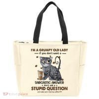 IM A Grumpy Old Lady If You DonT Want Sarcastic Answer Cat Tote Bag thumb 0