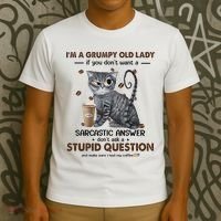 IM A Grumpy Old Lady If You DonT Want Sarcastic Answer Cat T-Shirt thumb 3