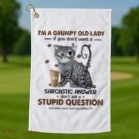 IM A Grumpy Old Lady If You DonT Want Sarcastic Answer Cat Golf Towel thumb 1