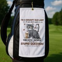 IM A Grumpy Old Lady If You DonT Want Sarcastic Answer Cat Golf Towel thumb 2