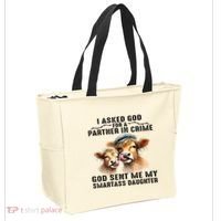 I Asked God Partner In Crime He Sent Me My Smartass Daughter Tote Bag thumb 2