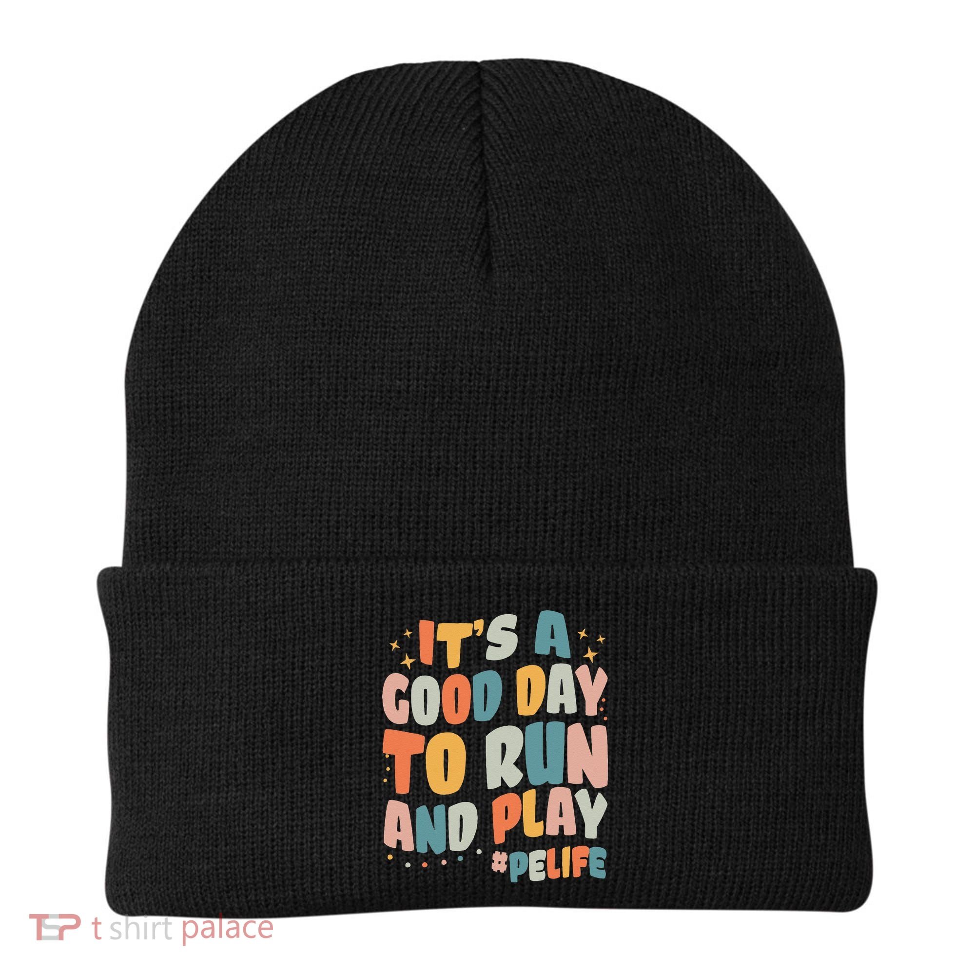 Its A Good Day To Run And Play Retro Groovy PE Life Beanie