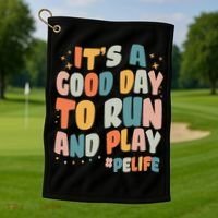Its A Good Day To Run And Play Retro Groovy PE Life Golf Towel thumb 1