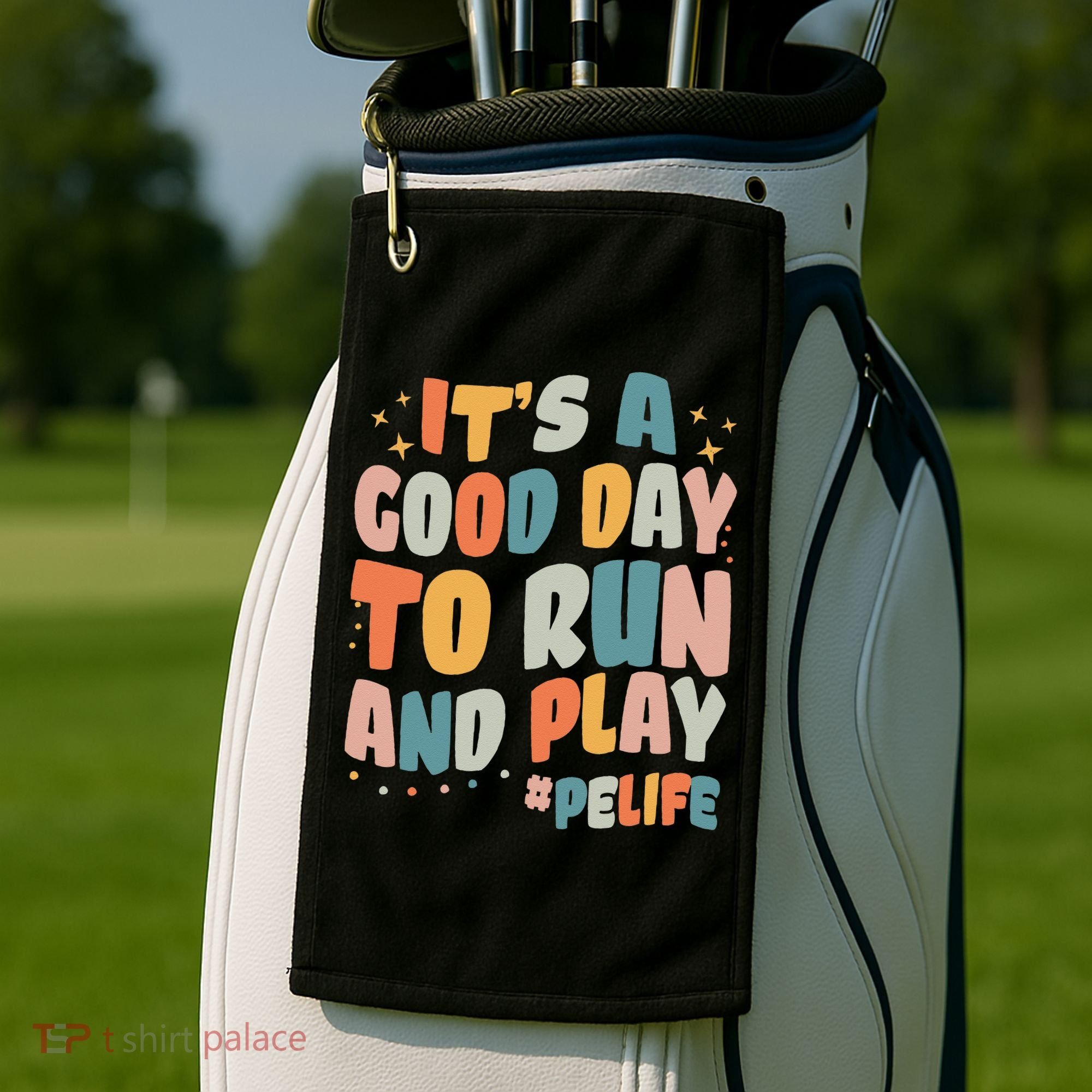 Its A Good Day To Run And Play Retro Groovy PE Life Golf Towel