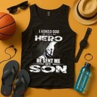 I Asked God For A Hero He Sent Me My Son Tank Top thumb 4