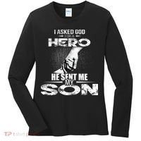 I Asked God For A Hero He Sent Me My Son Women's Long Sleeve Shirt thumb 0