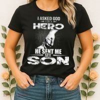 I Asked God For A Hero He Sent Me My Son Women's T-Shirt thumb 2