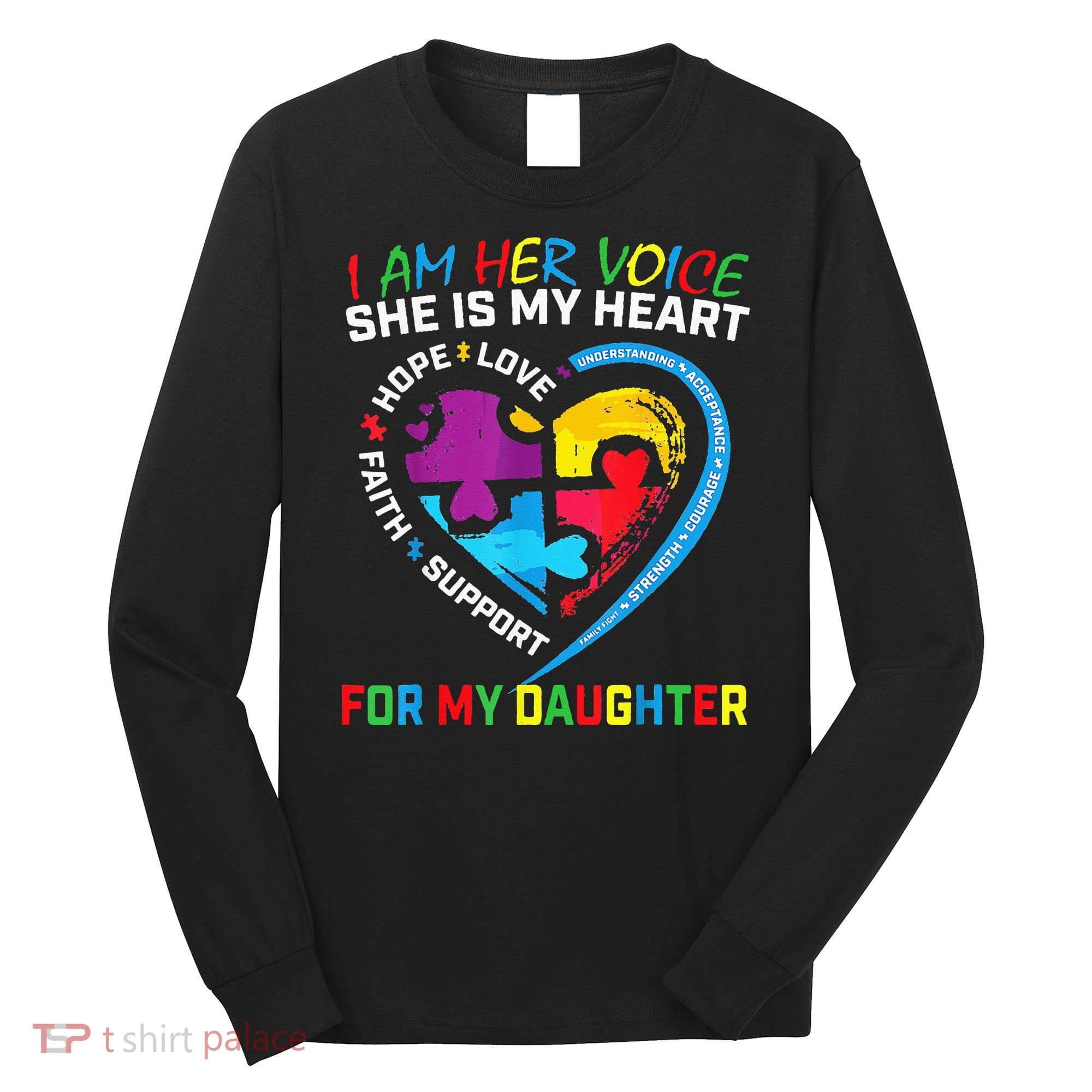 I Am Her Voice Daughter Autism Awareness Mom Dad Puzzle Long Sleeve Shirt