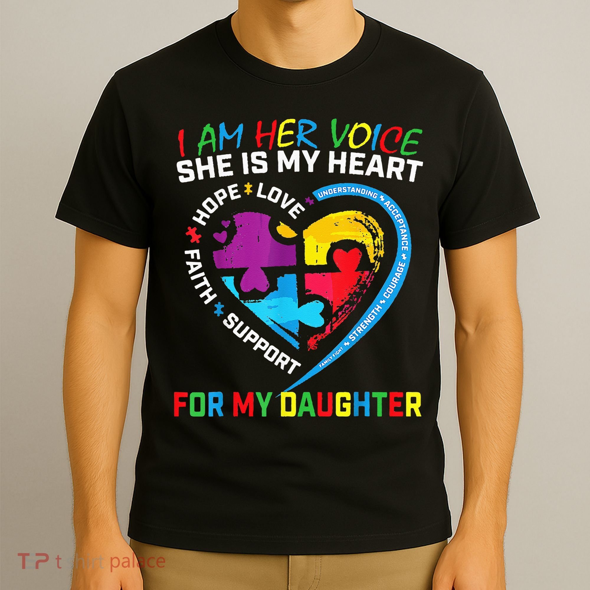 I Am Her Voice Daughter Autism Awareness Mom Dad Puzzle T-Shirt