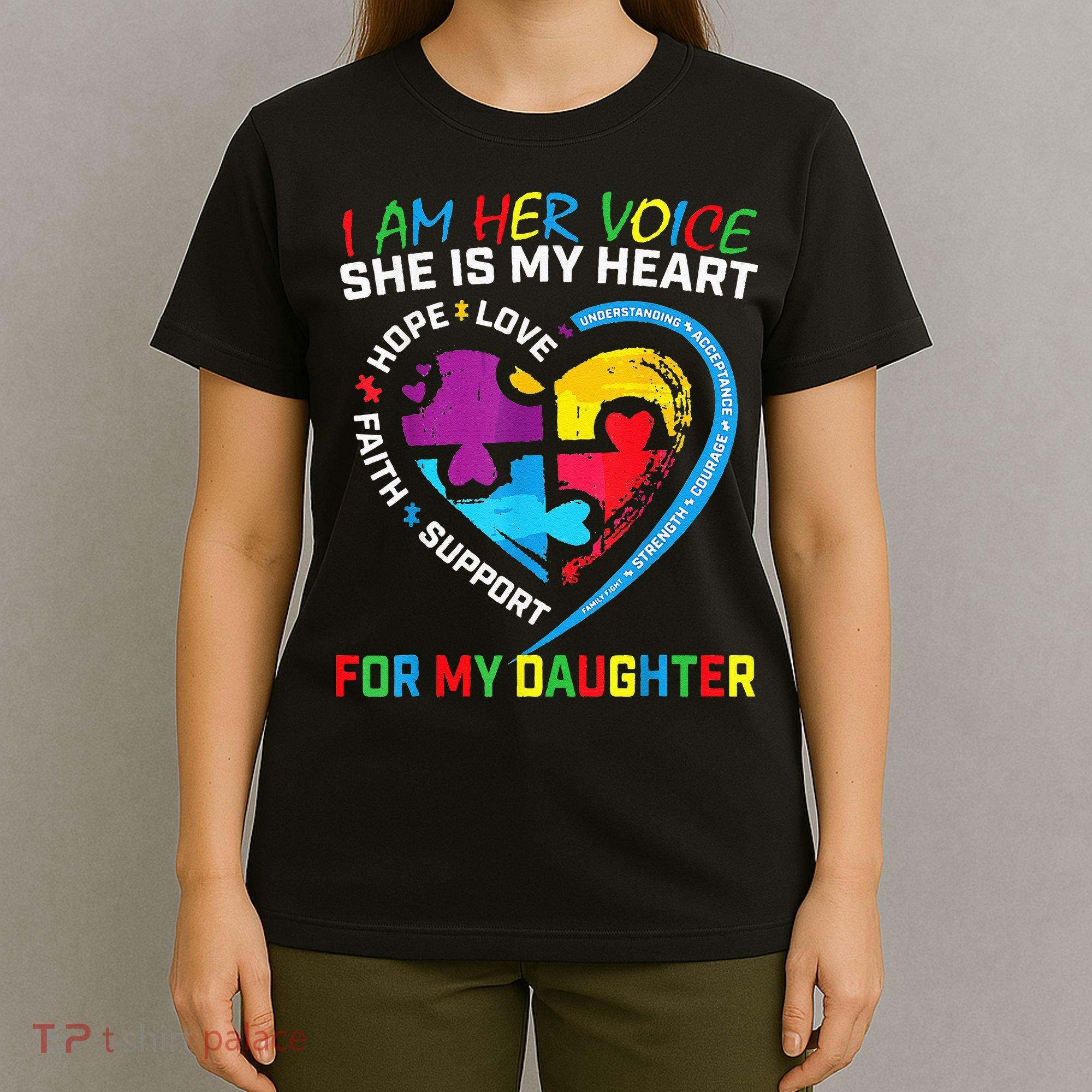 I Am Her Voice Daughter Autism Awareness Mom Dad Puzzle T-Shirt