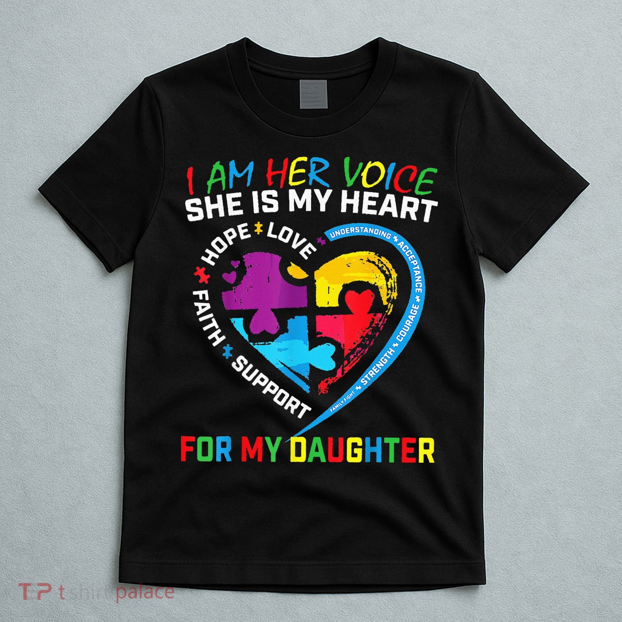 I Am Her Voice Daughter Autism Awareness Mom Dad Puzzle T-Shirt