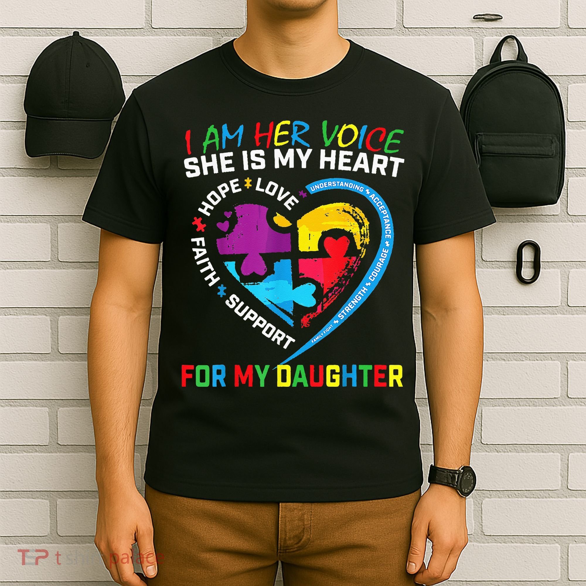 I Am Her Voice Daughter Autism Awareness Mom Dad Puzzle T-Shirt