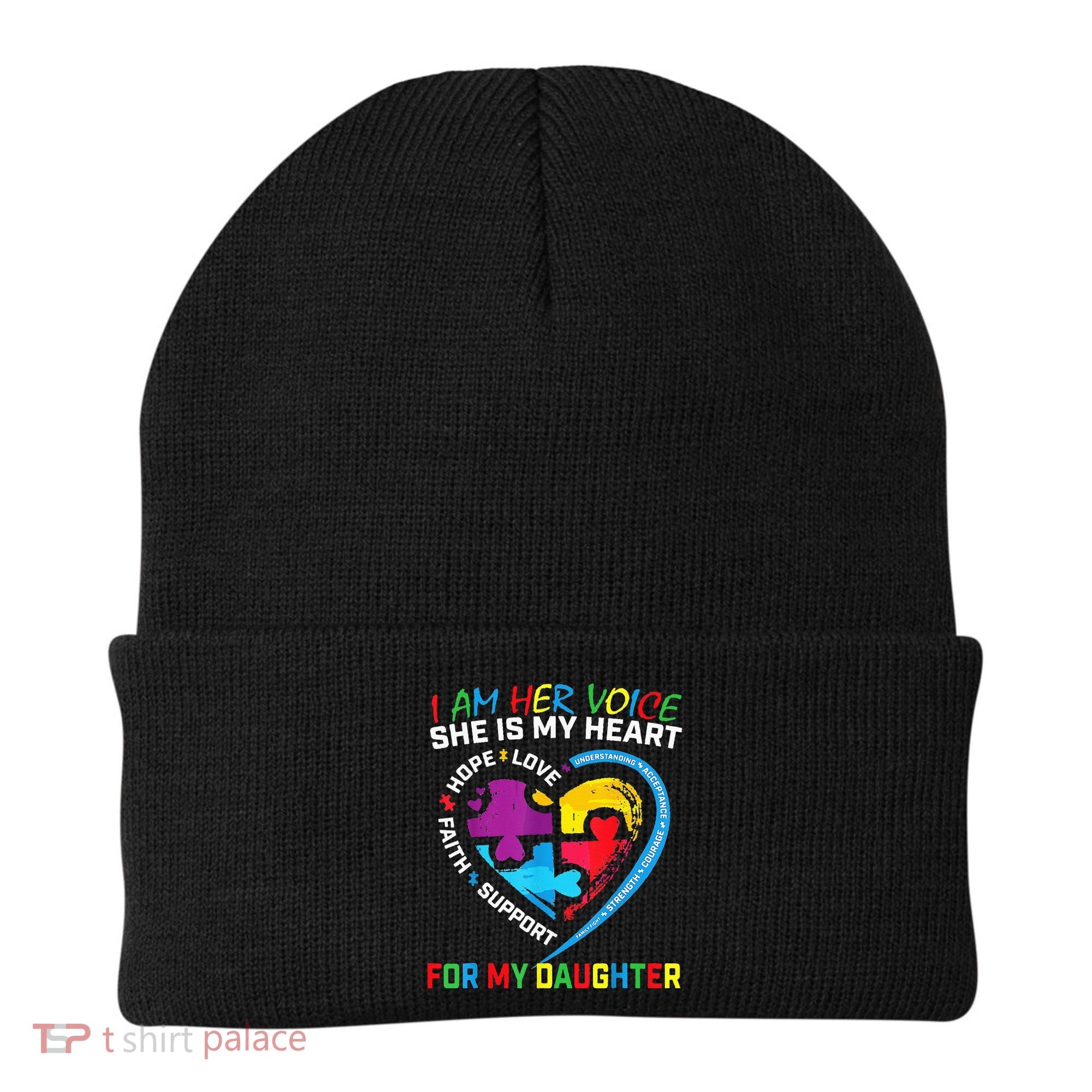I Am Her Voice Daughter Autism Awareness Mom Dad Puzzle Beanie