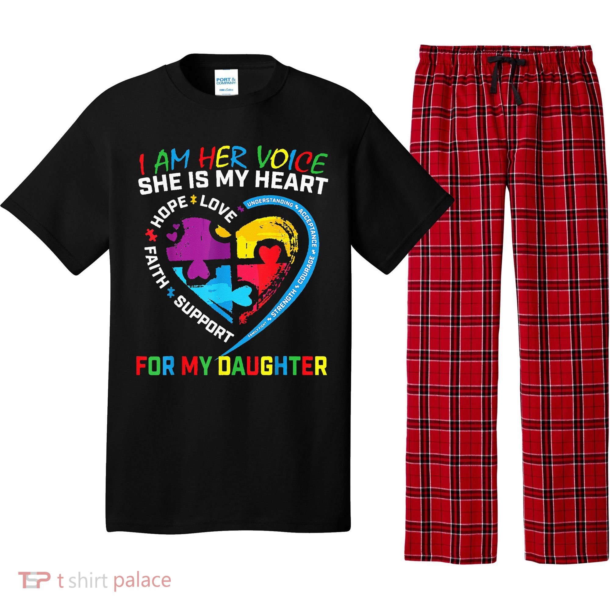 I Am Her Voice Daughter Autism Awareness Mom Dad Puzzle Pajama Set