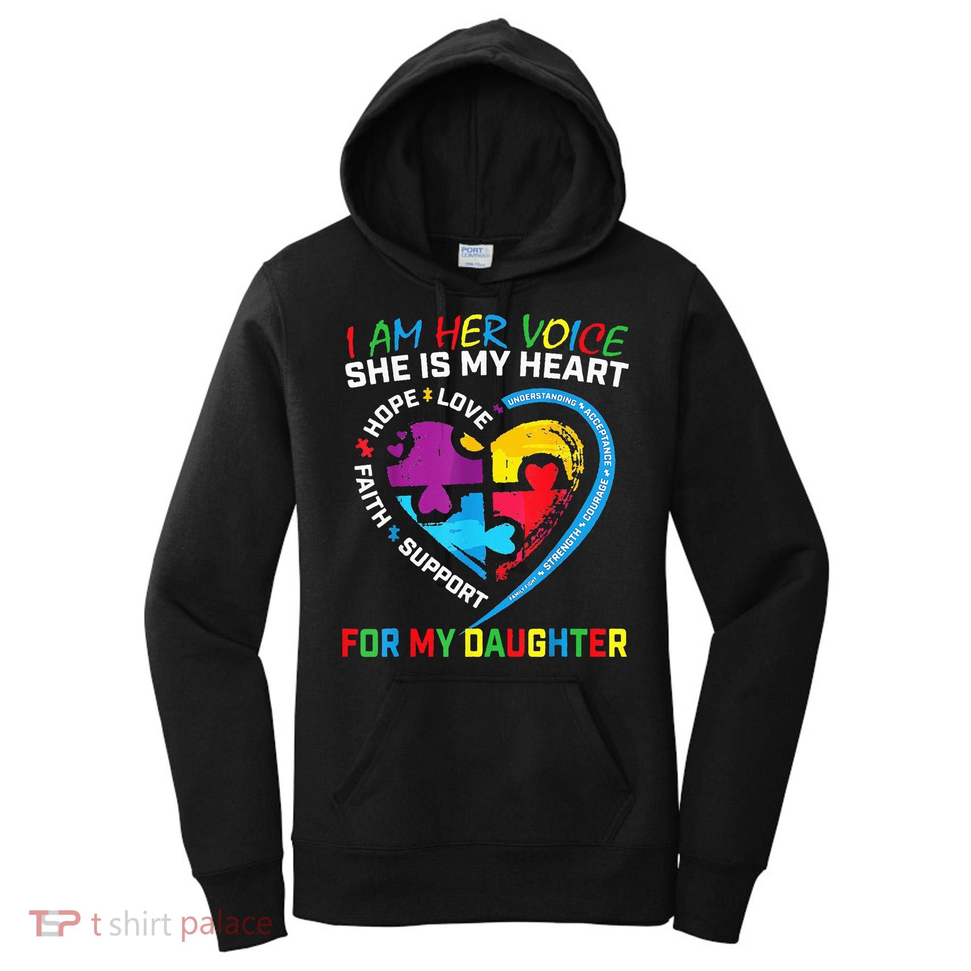 I Am Her Voice Daughter Autism Awareness Mom Dad Puzzle Women's Hoodie