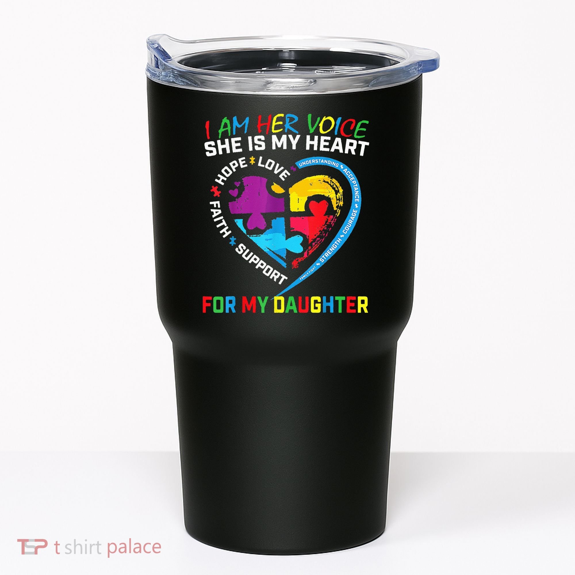 I Am Her Voice Daughter Autism Awareness Mom Dad Puzzle Tumbler