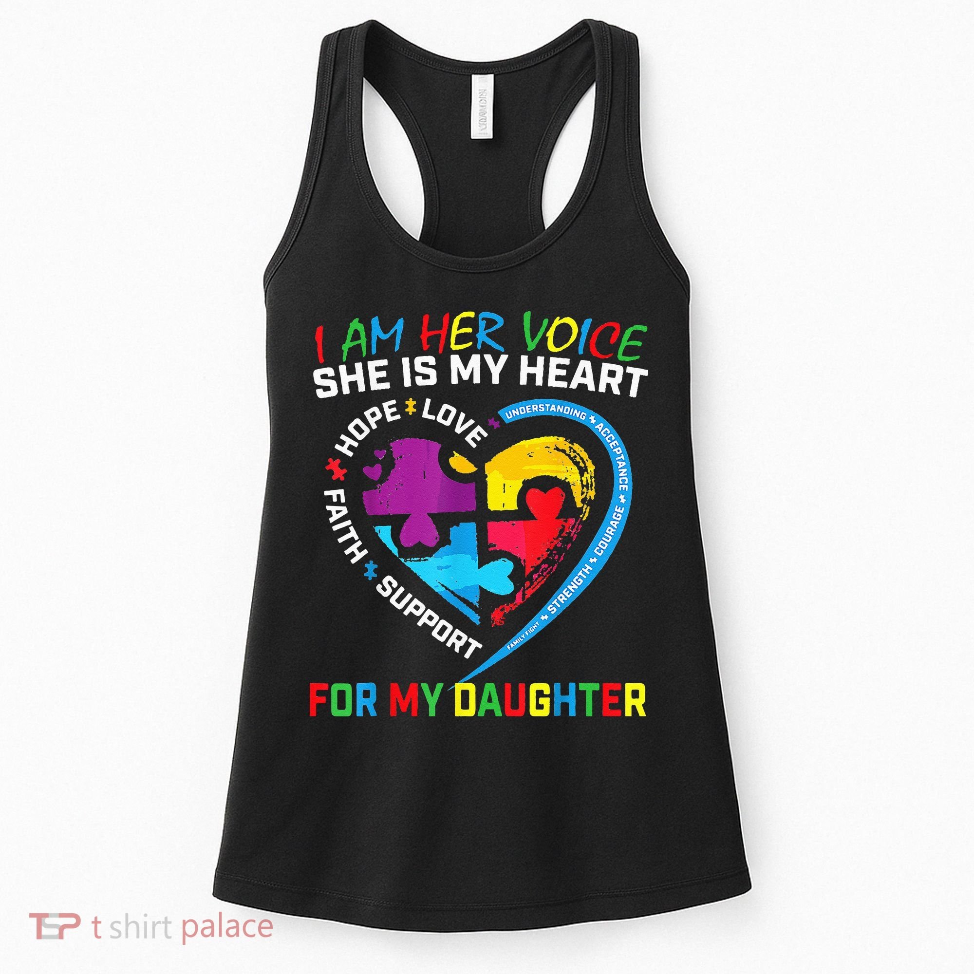 I Am Her Voice Daughter Autism Awareness Mom Dad Puzzle Women's Tank Top