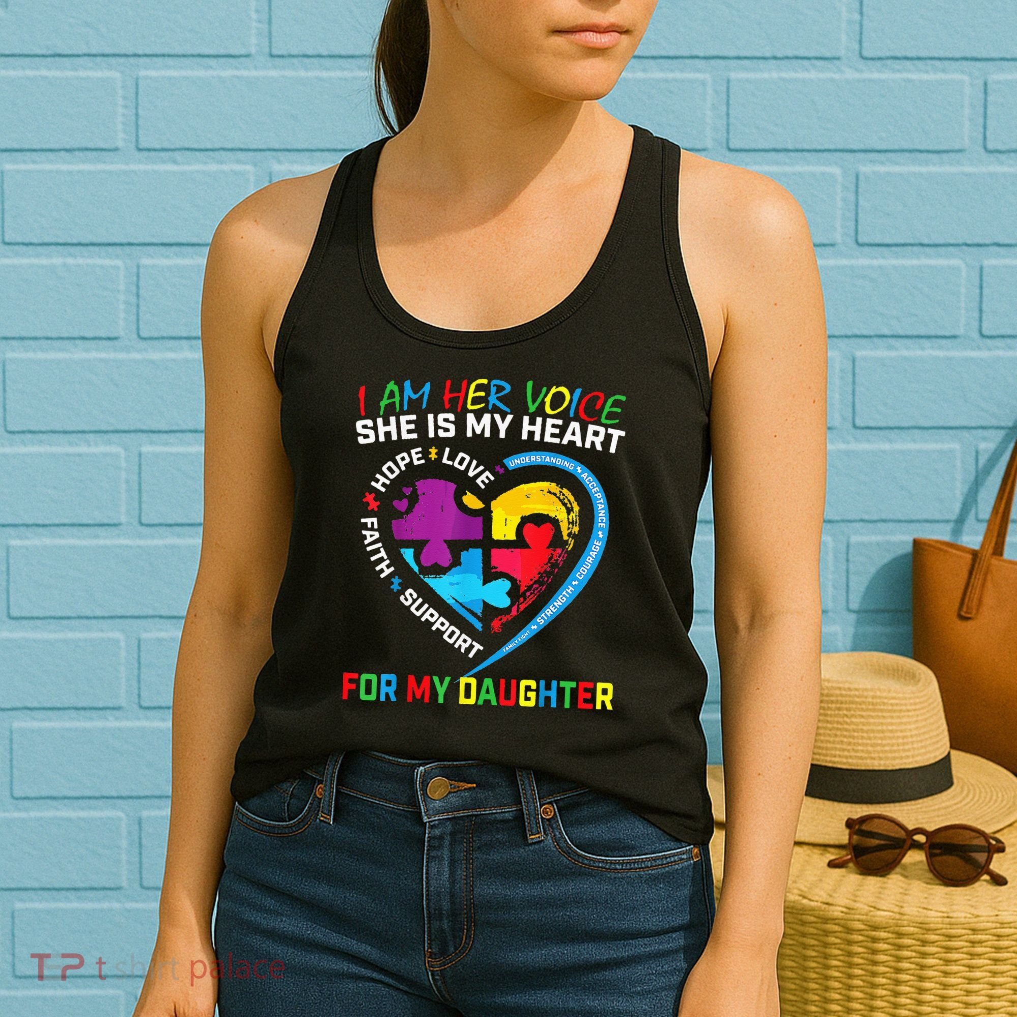 I Am Her Voice Daughter Autism Awareness Mom Dad Puzzle Women's Tank Top