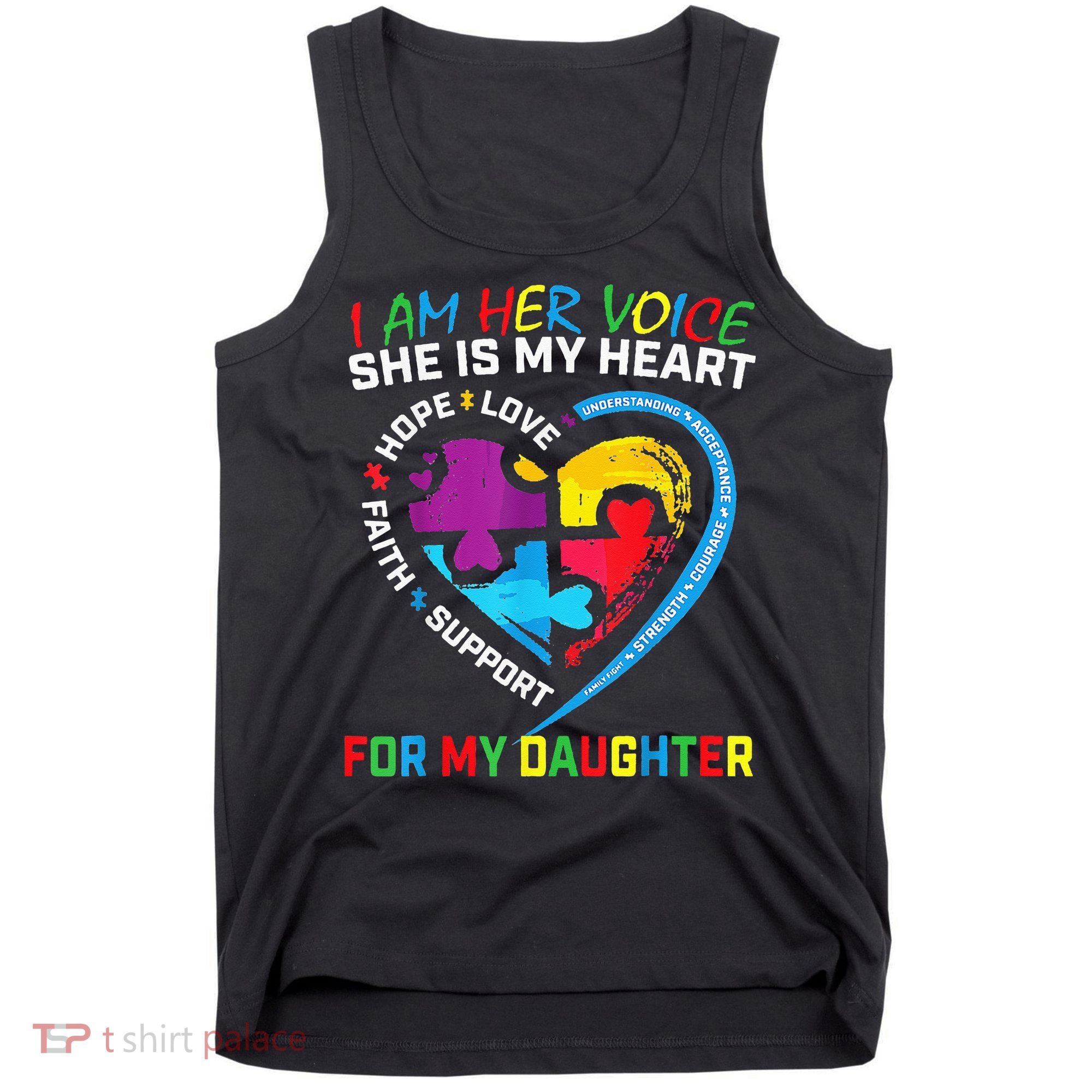 I Am Her Voice Daughter Autism Awareness Mom Dad Puzzle Tank Top