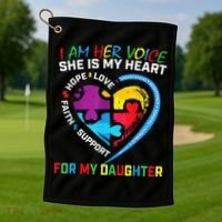 I Am Her Voice Daughter Autism Awareness Mom Dad Puzzle Golf Towel thumb 1